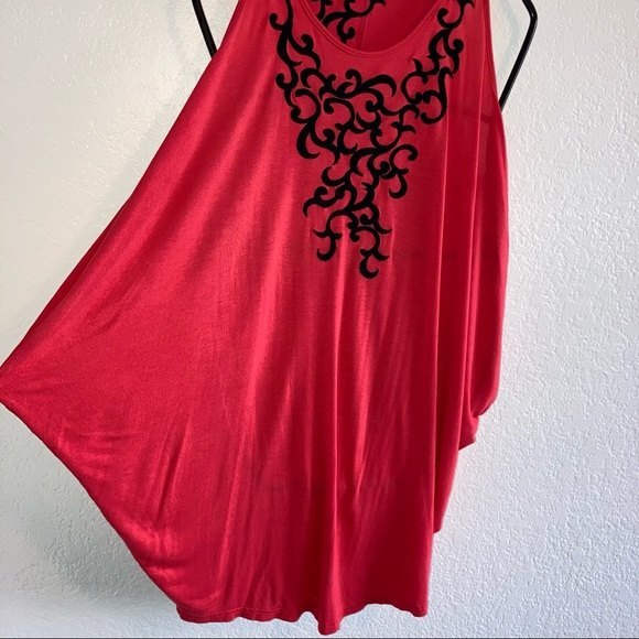 Topshop Bright Red Sleeveless Mini Dress with Black Appliqué - Picture 2 of 5
